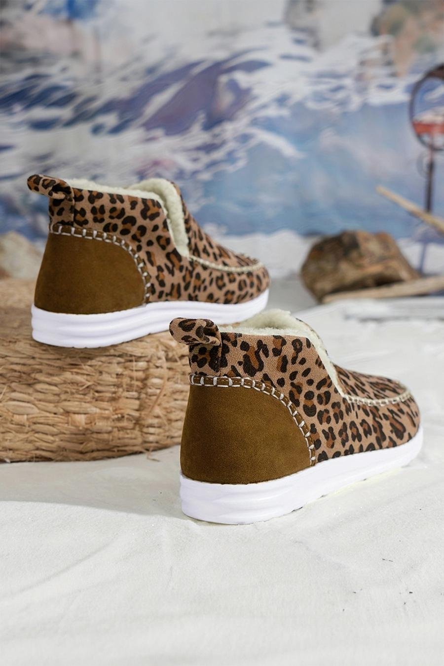 Femme Bottes | Bottes De Neige D'hiver Doublées En Polaire à Imprimé Léopard Marron