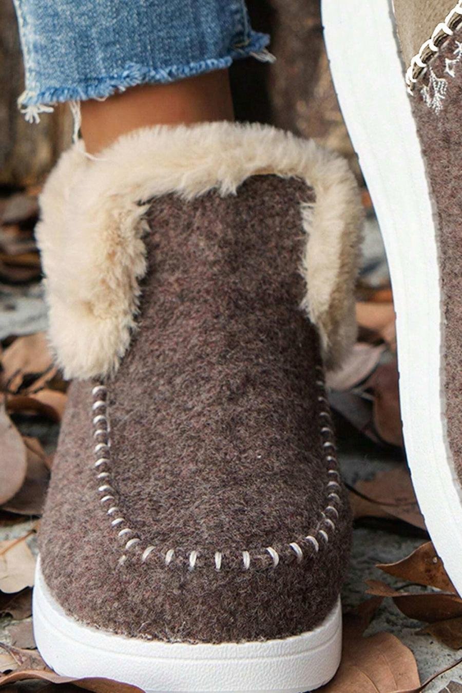 Femme Bottes | Bottines à Lacets En Daim Café Avec Coutures Patchwork Et Doublure En Peluche