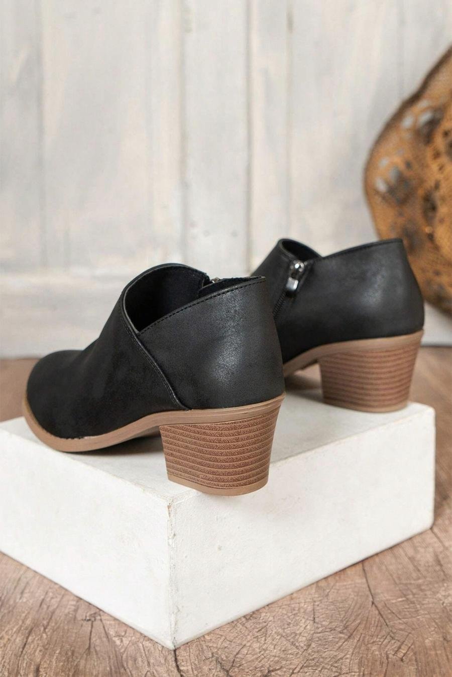 Femme Bottes | Bottines à Talon Carré En Daim Noir