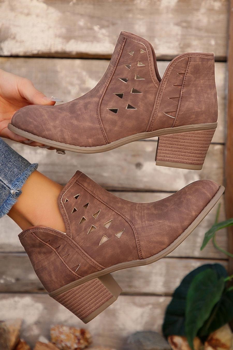 Femme Bottes | Bottines à Talons Pointues En Daim Découpé En Bois De Santal Rouge