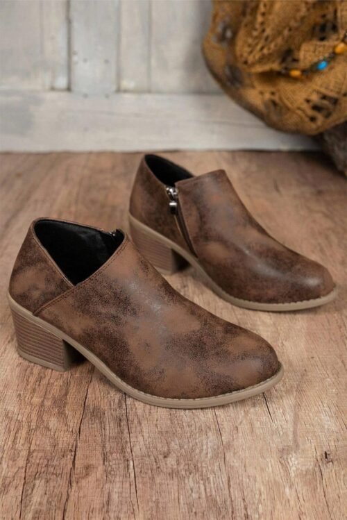 Femme Bottes | Bottines Décontractées En Daim Couleur Café