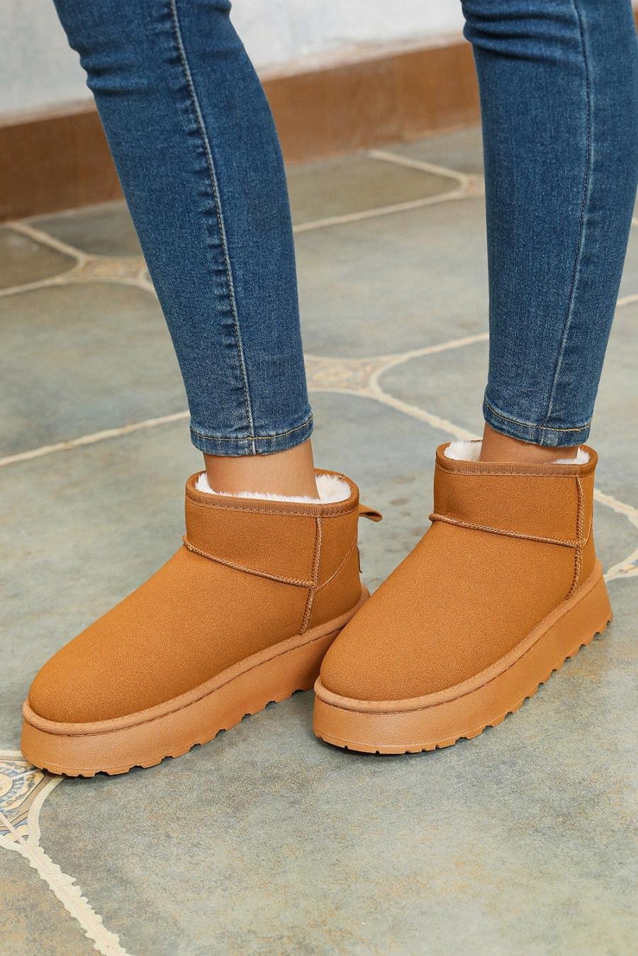 Femme Bottes | Bottines De Neige En Daim Doublées De Fausse Fourrure Marron