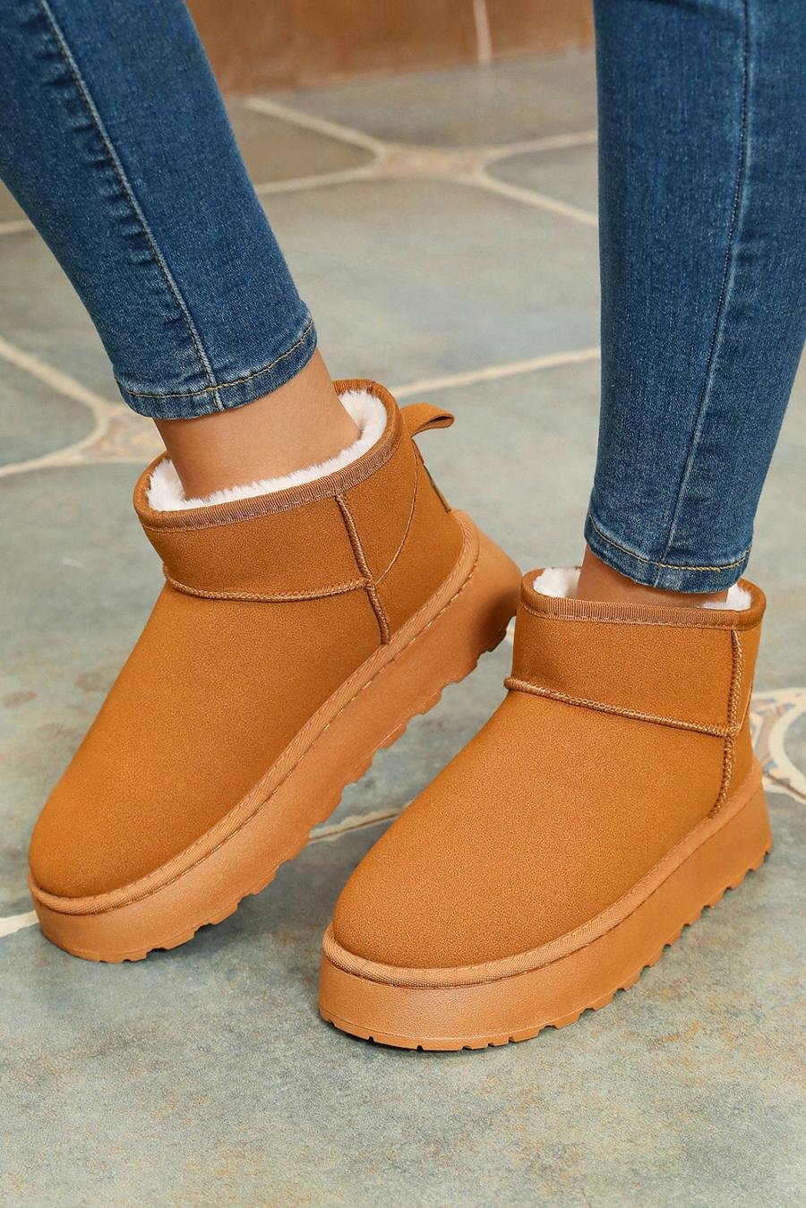 Femme Bottes | Bottines De Neige En Daim Doublées De Fausse Fourrure Marron