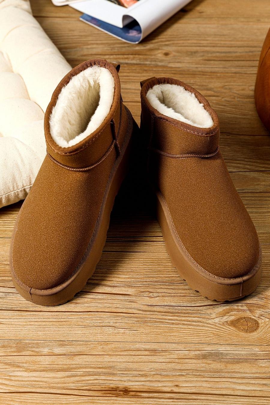 Femme Bottes | Bottines De Neige En Daim Doublées De Fausse Fourrure Marron