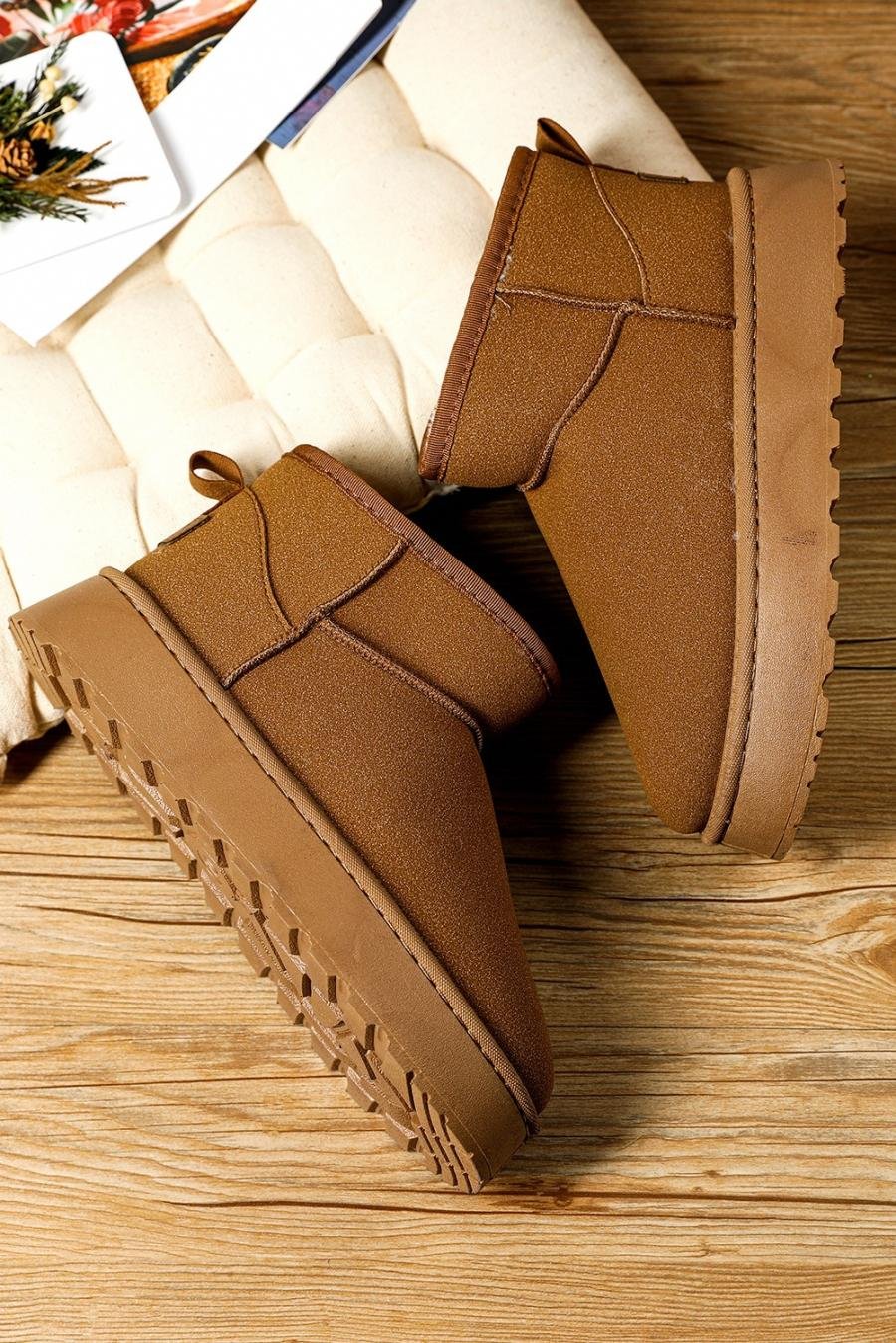 Femme Bottes | Bottines De Neige En Daim Doublées De Fausse Fourrure Marron