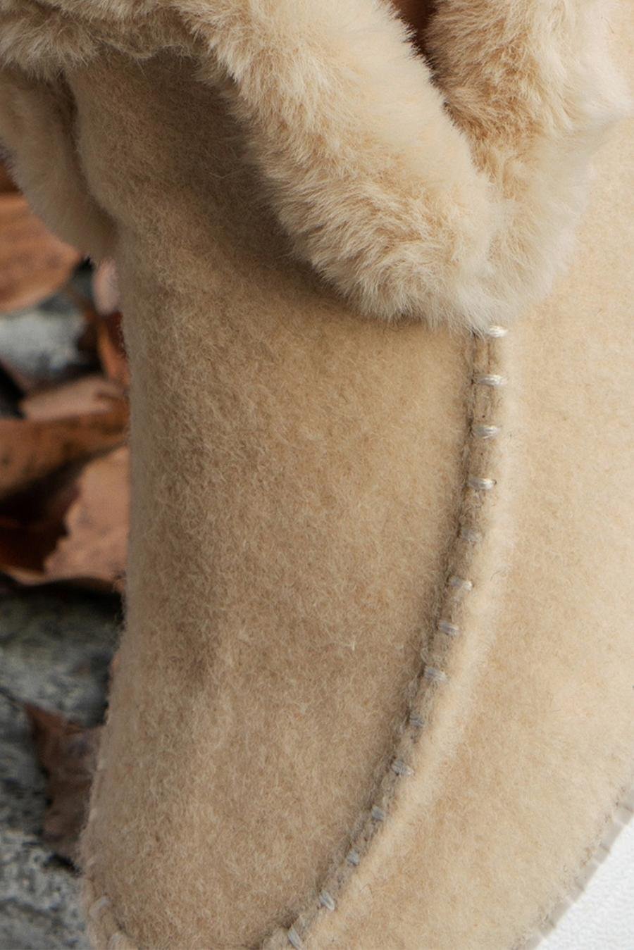 Femme Bottes | Bottines En Daim Beige Avec Coutures Patchwork Et Doublure En Peluche