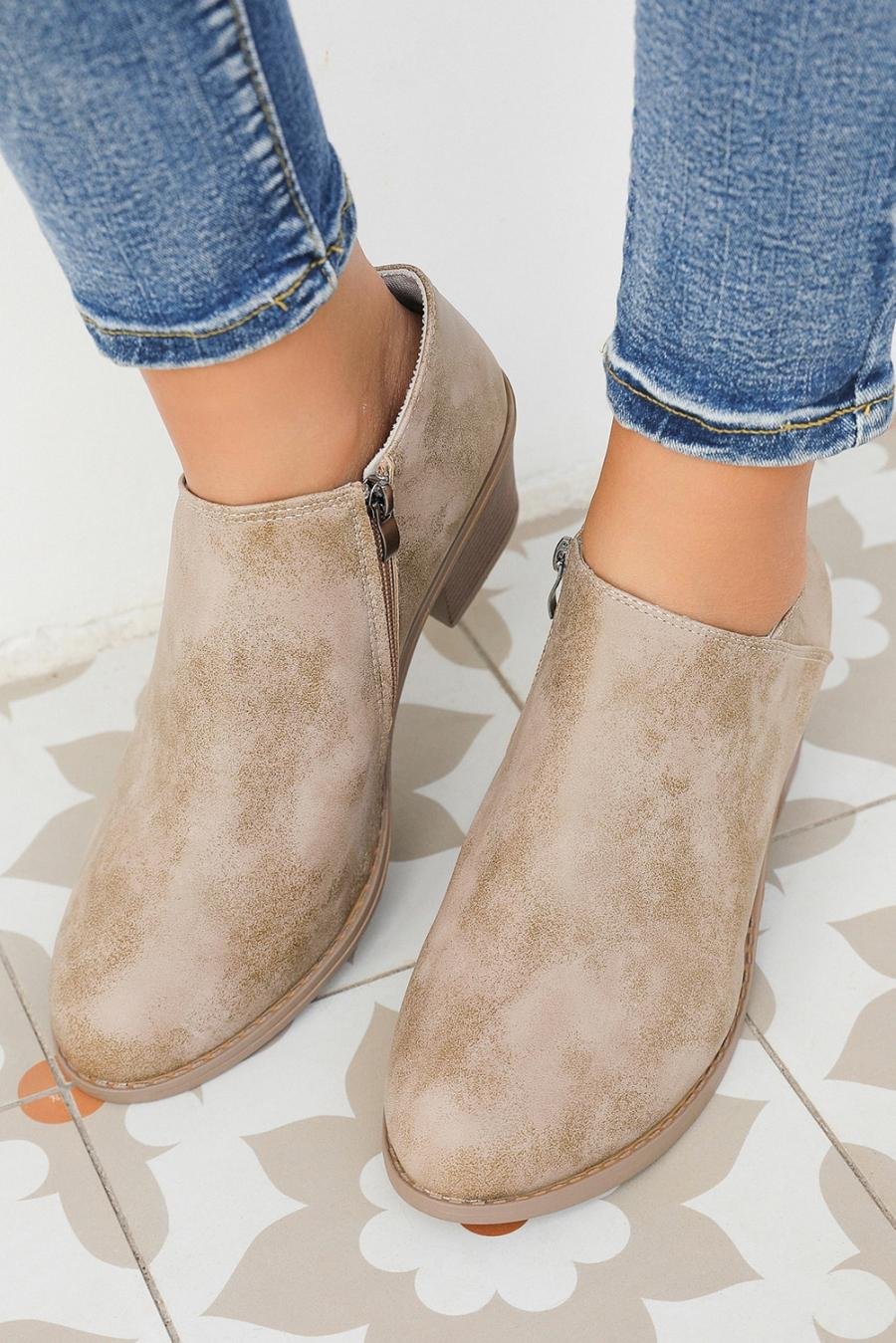Femme Bottes | Bottines En Daim Gris Philippin