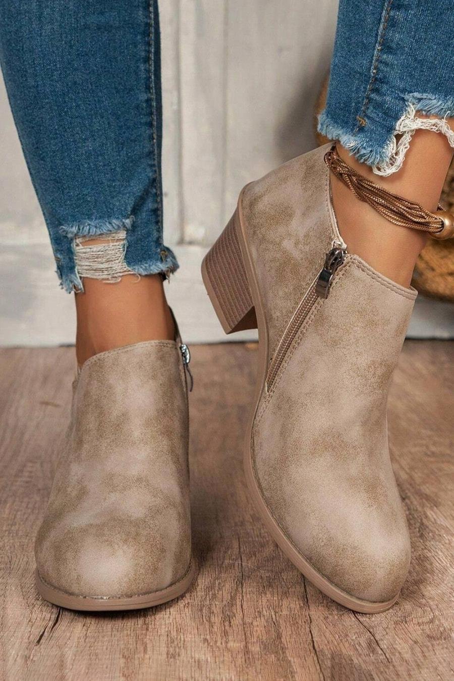 Femme Bottes | Bottines En Daim Gris Philippin