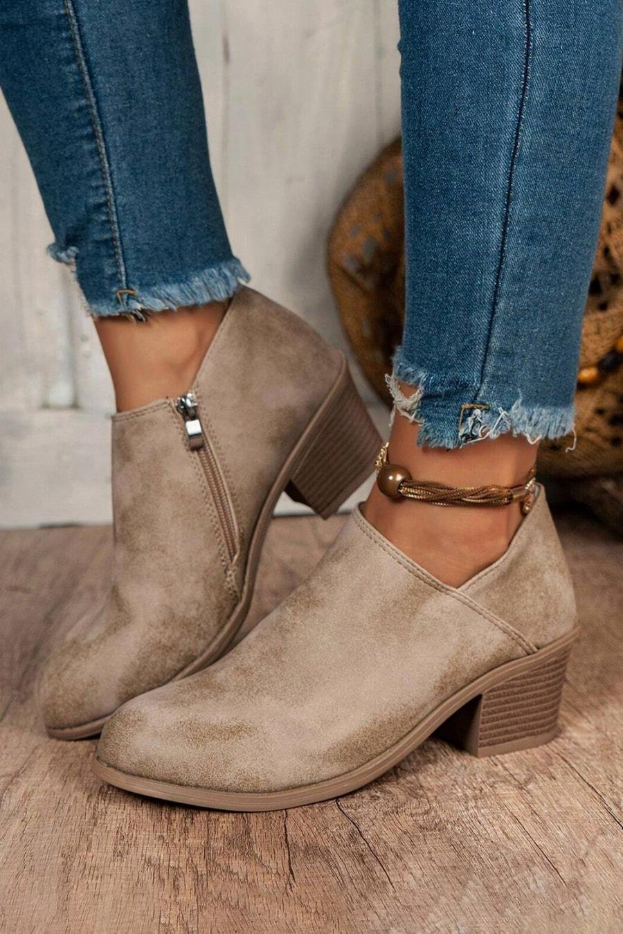 Femme Bottes | Bottines En Daim Gris Philippin