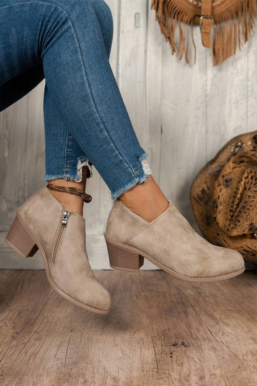 Femme Bottes | Bottines En Daim Gris Philippin