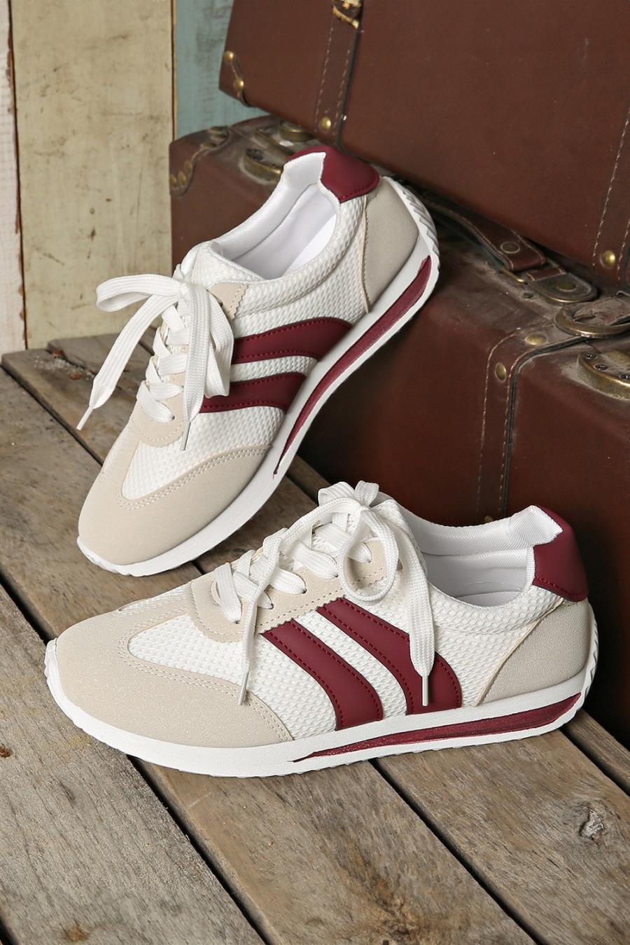 Femme Sneakers | Baskets Blanches à Lacets Respirantes En Patchwork