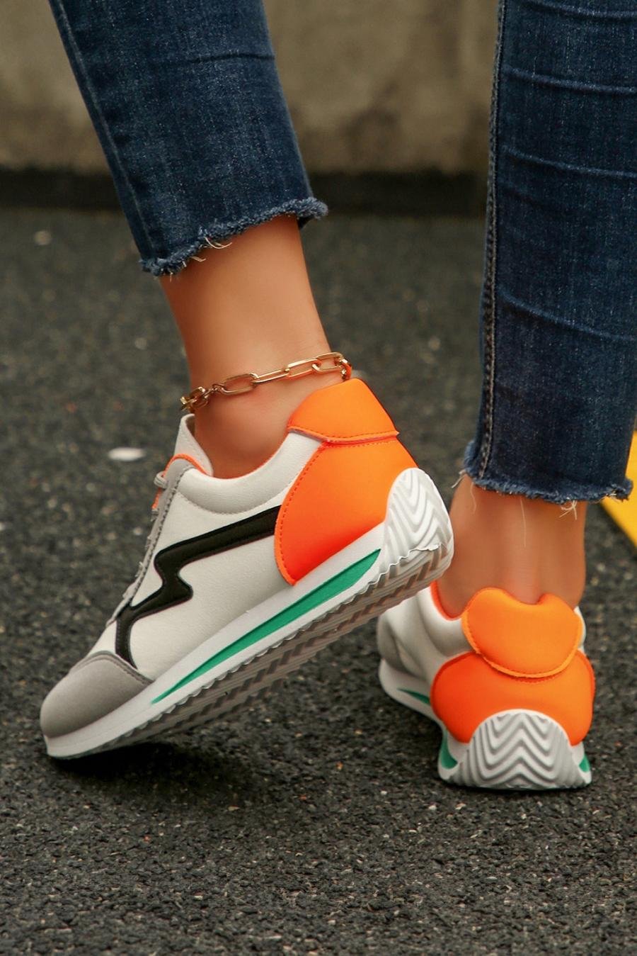 Femme Sneakers | Baskets à Lacets En Cuir Pu Blanc à Blocs De Couleurs Et Patchwork