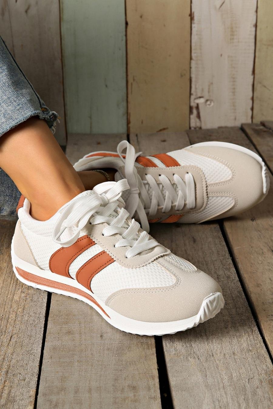 Femme Sneakers | Baskets à Lacets Respirantes Patchwork Jaune